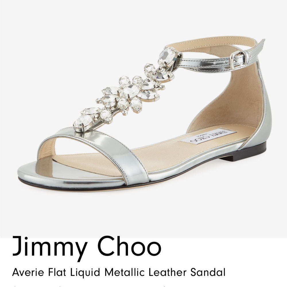 SilverJimmy Choo flat sandals - with embellishments. Worn once.